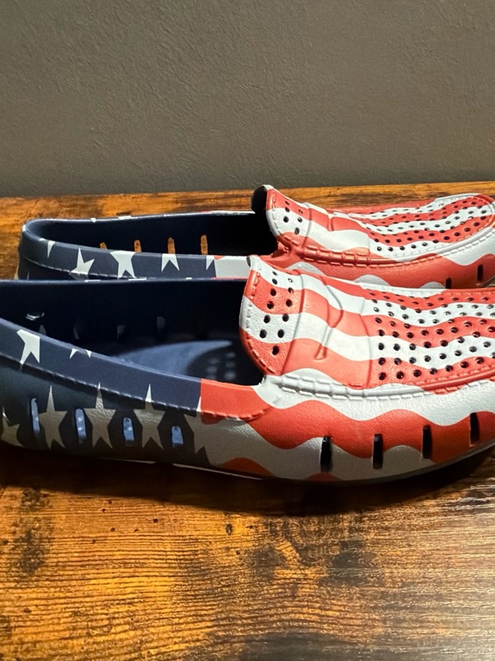 Men's Slip-On Loafers in Red, White & Blue Flag Print